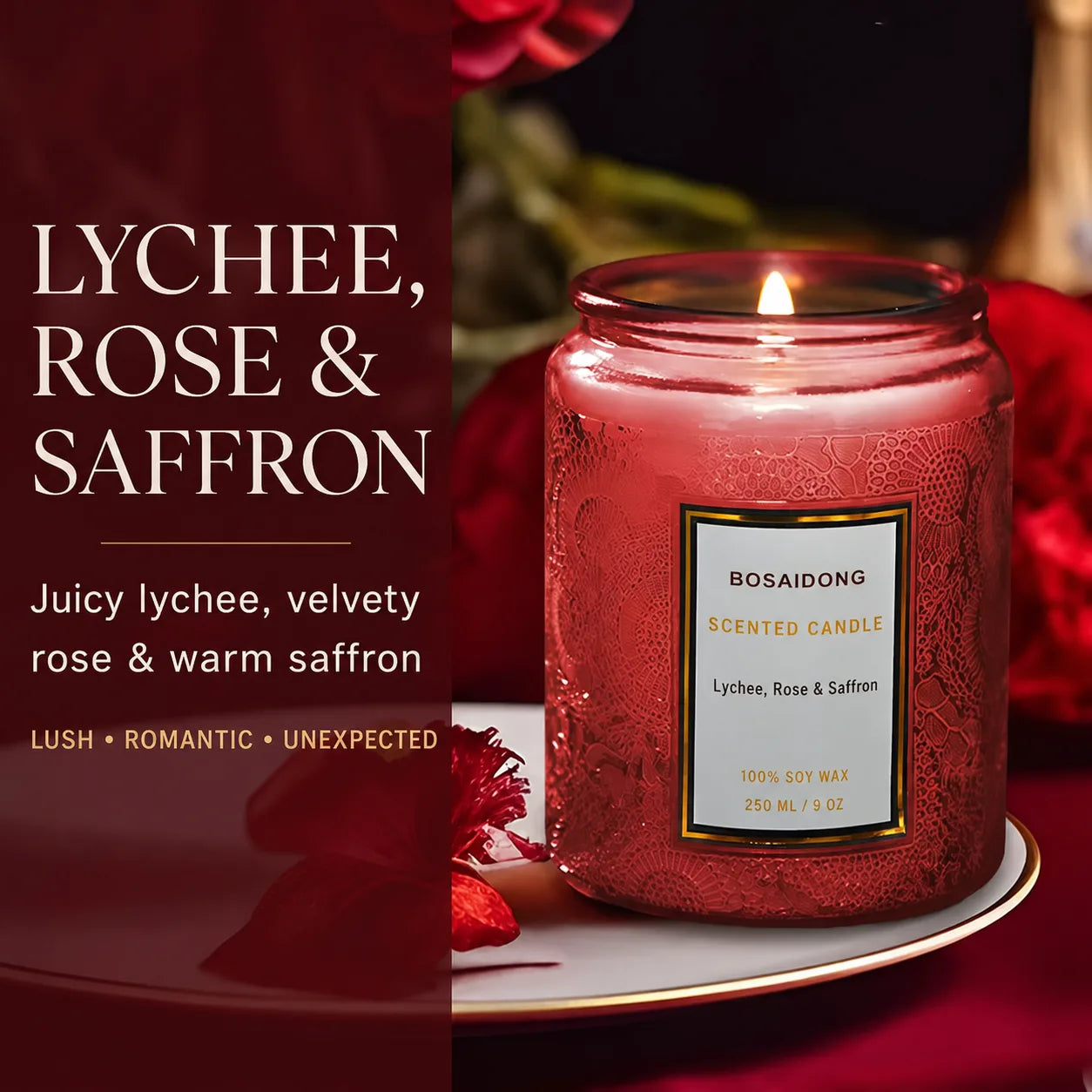 Gardenia Scented Soy Candle – 9 oz Embossed Glass Jar Candle