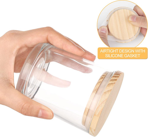 Clear candle jar with wood lid and silicone ring