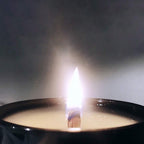 Wood wick burning in a container candle