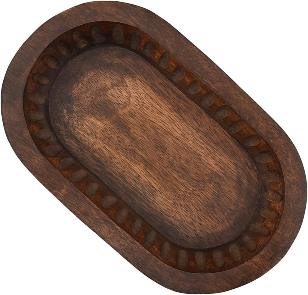 Top view of mango wood bowl and natural grain