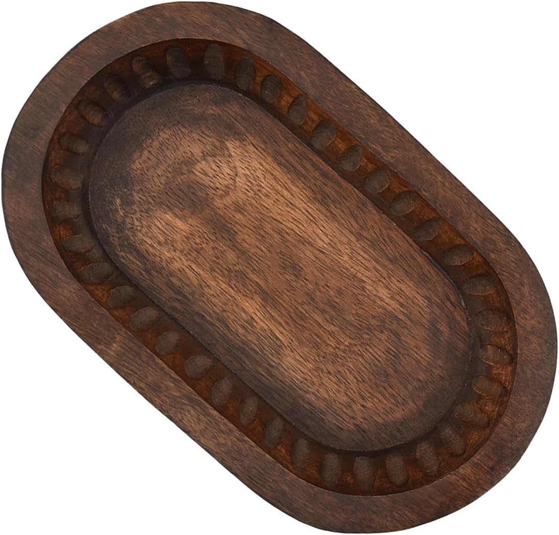Top view of mango wood bowl and natural grain