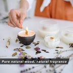 Maker lighting a wooden wick candle
