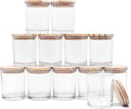 Twelve clear 7 oz candle jars with wood lids