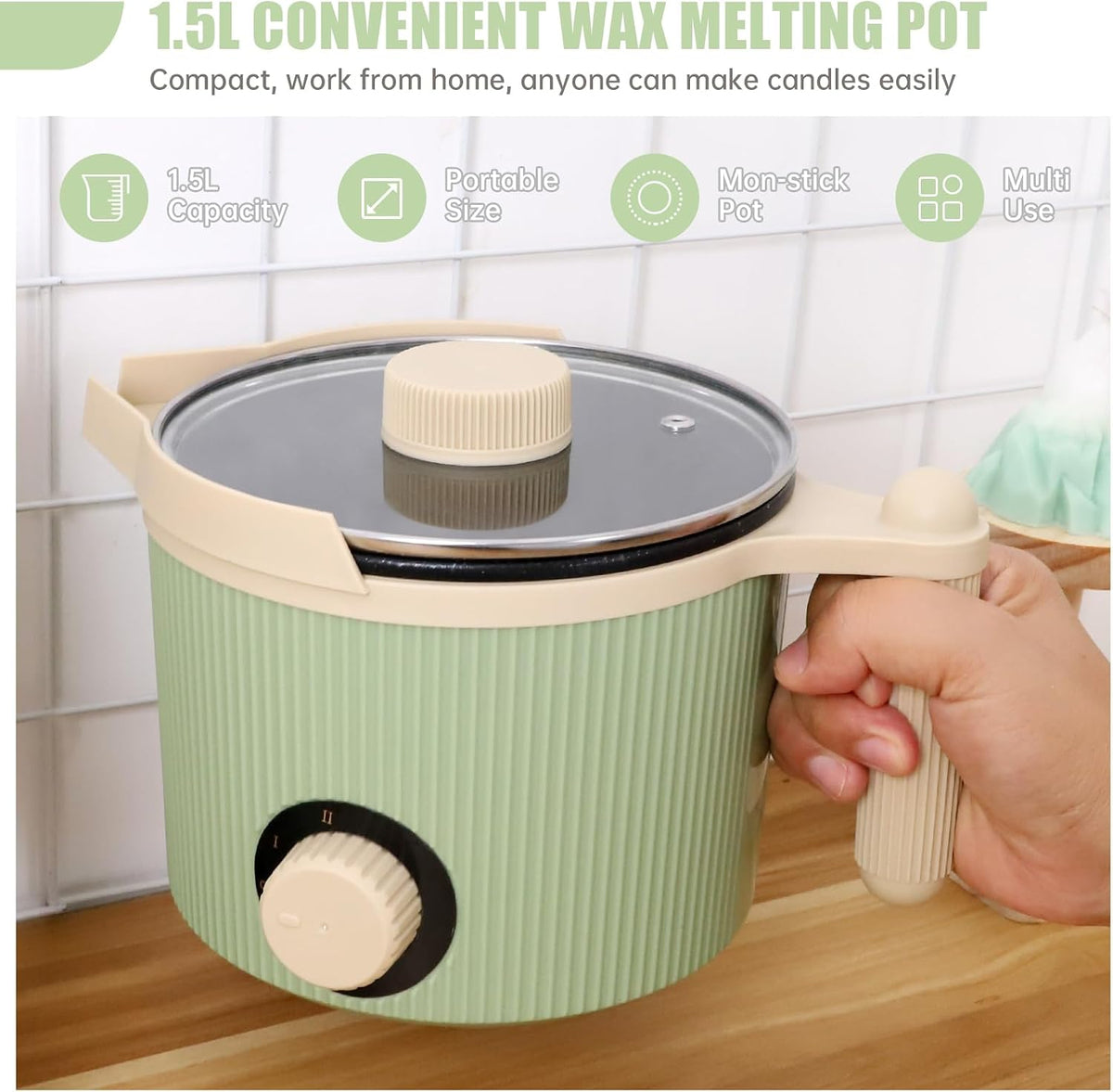 3 lb green electric wax melting pot with easy-pour spout - view 2