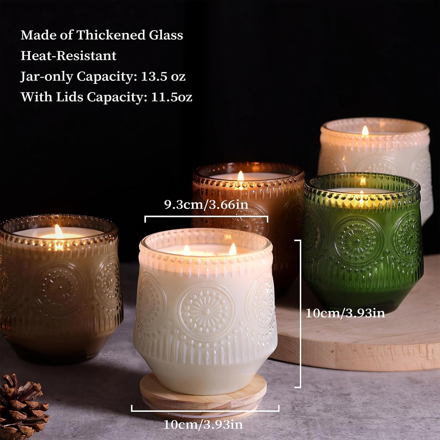 Floral glass candle jar dimensions and capacity