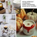 Wood wicks used in decorative candle containers