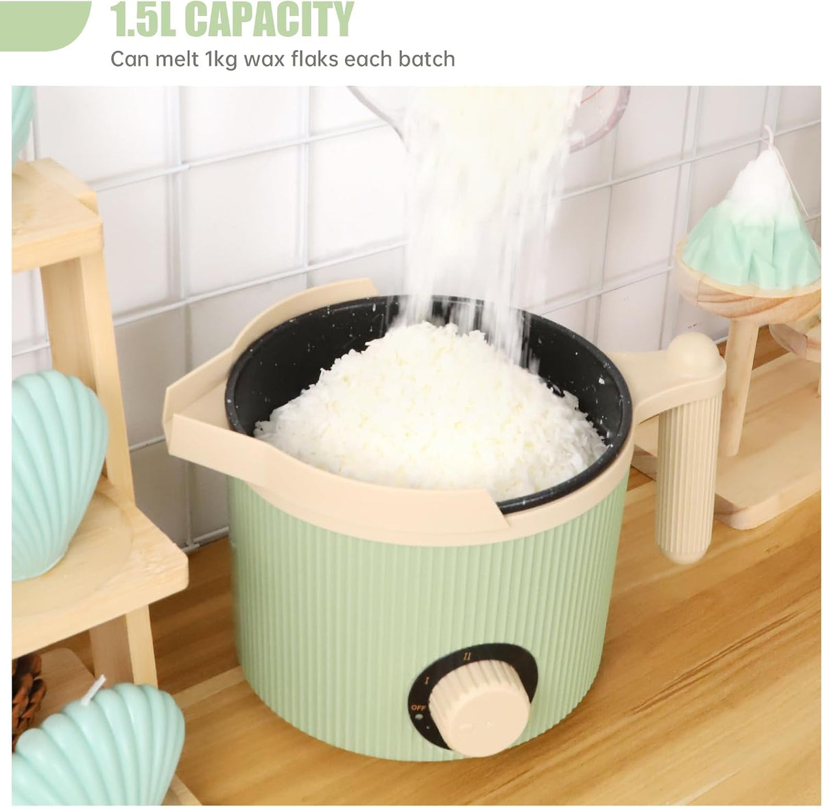 3 lb green electric wax melting pot with easy-pour spout - view 3
