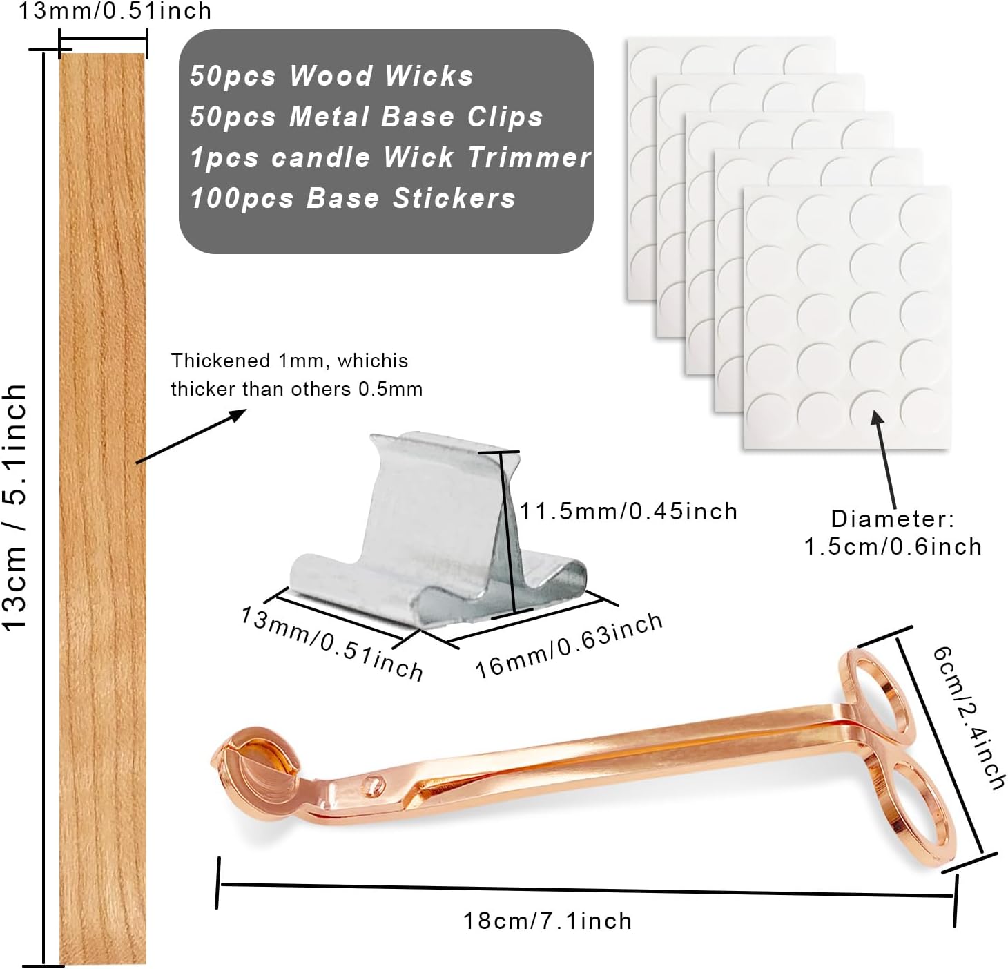 Dimensions for wood wicks clips and trimmer