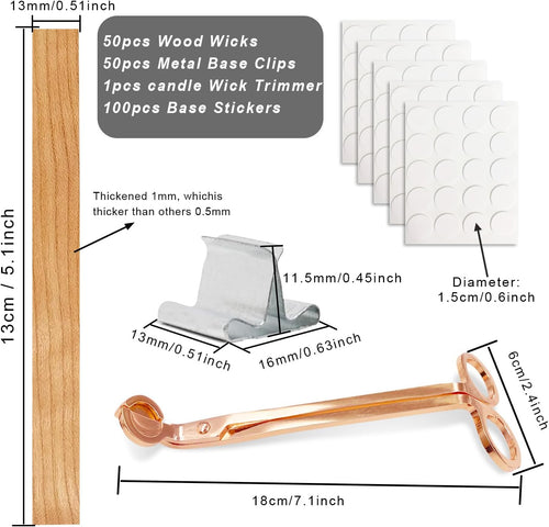 Dimensions for wood wicks clips and trimmer