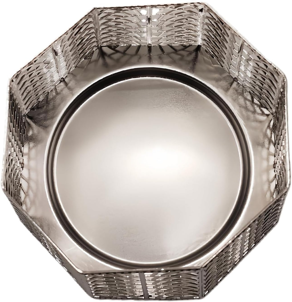 Top view of one silver metal candle holder