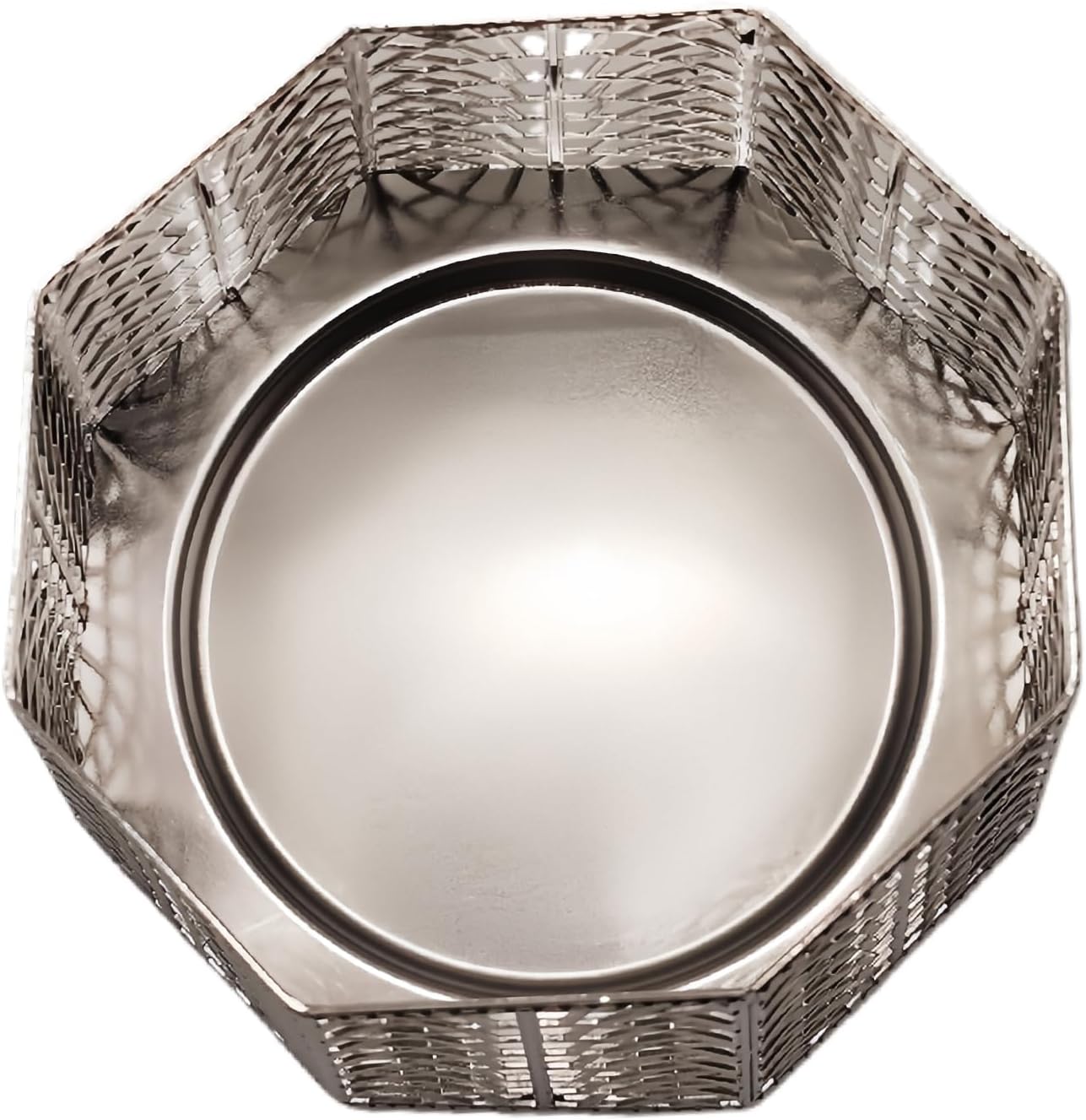 Top view of one silver metal candle holder