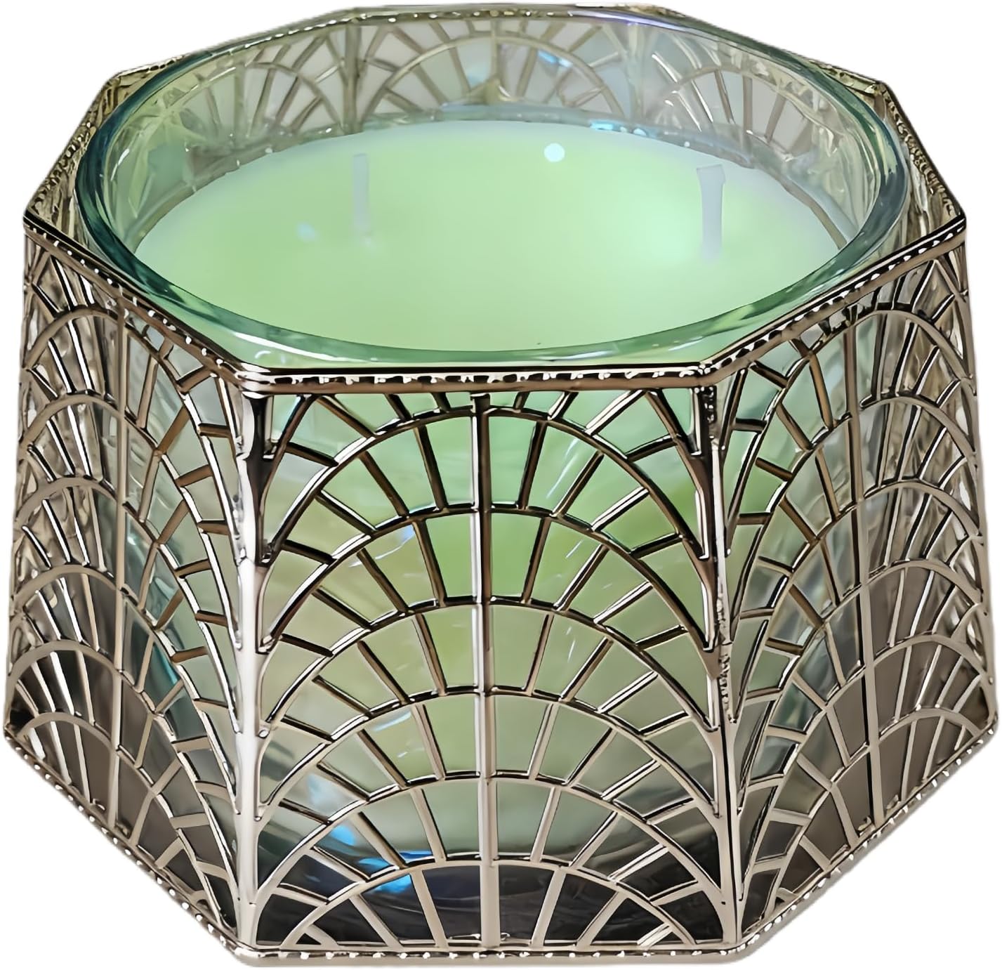 Silver shell-pattern 3-wick jar candle holder