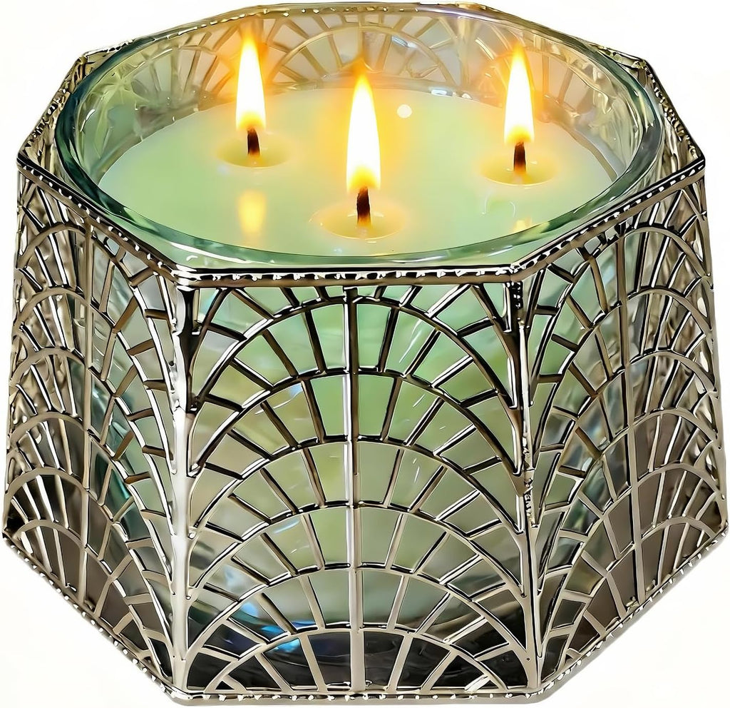 Silver holder fitted with a three-wick candle