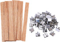 Fifty wooden candle wicks with fifty metal bases