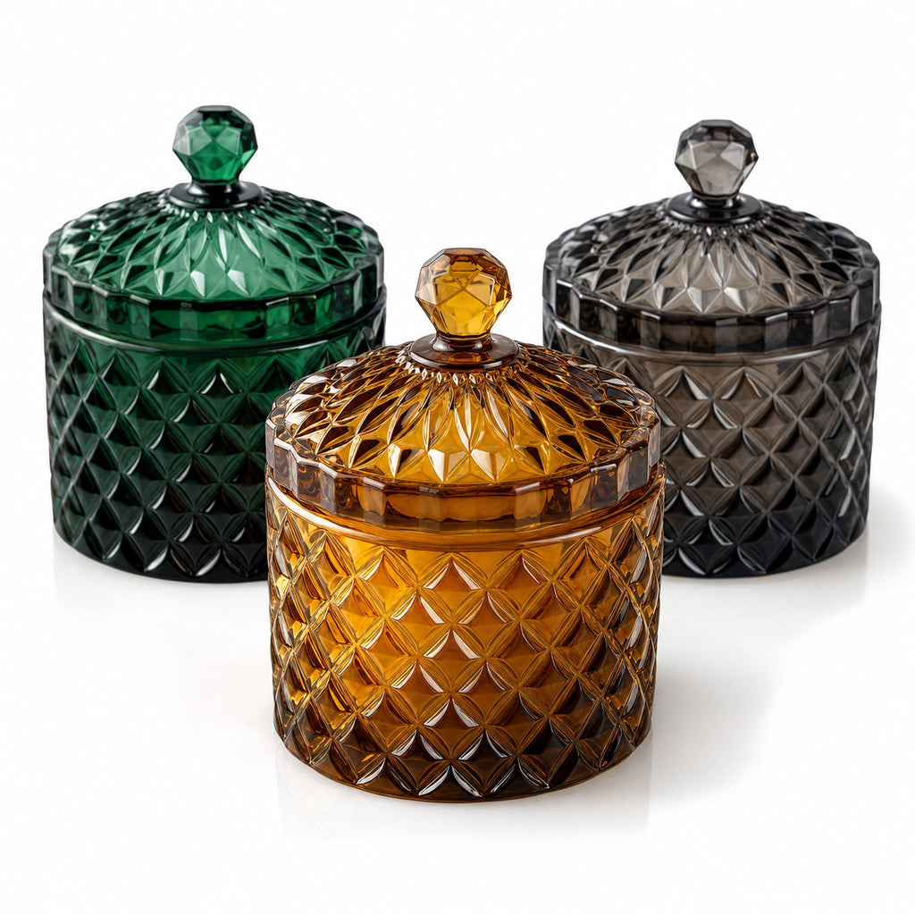 Vintage Faceted Glass Candle Jar - main product view