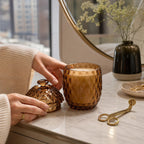 Vintage Faceted Glass Candle Jar - product in use