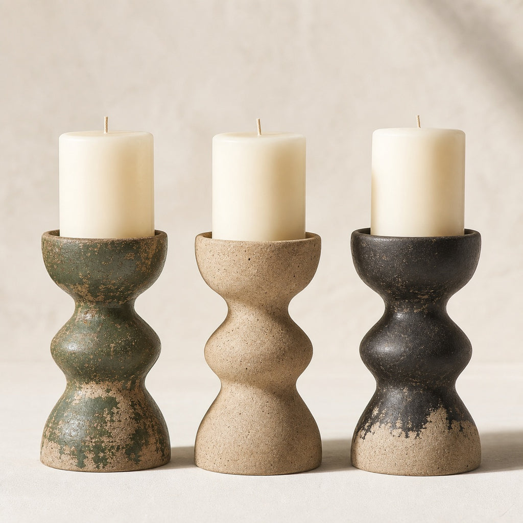 Sculptural Terracotta Candle Holder - included items