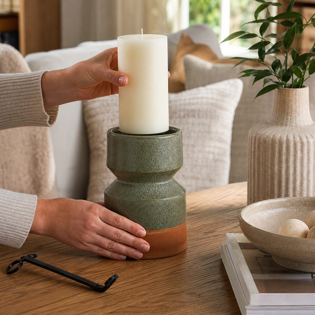 Sculptural Terracotta Candle Holder - product in use
