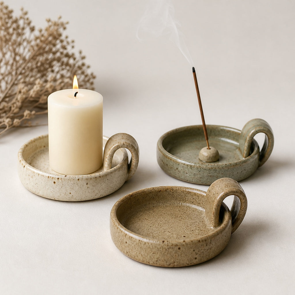 Handled Ceramic Candle Tray - included items