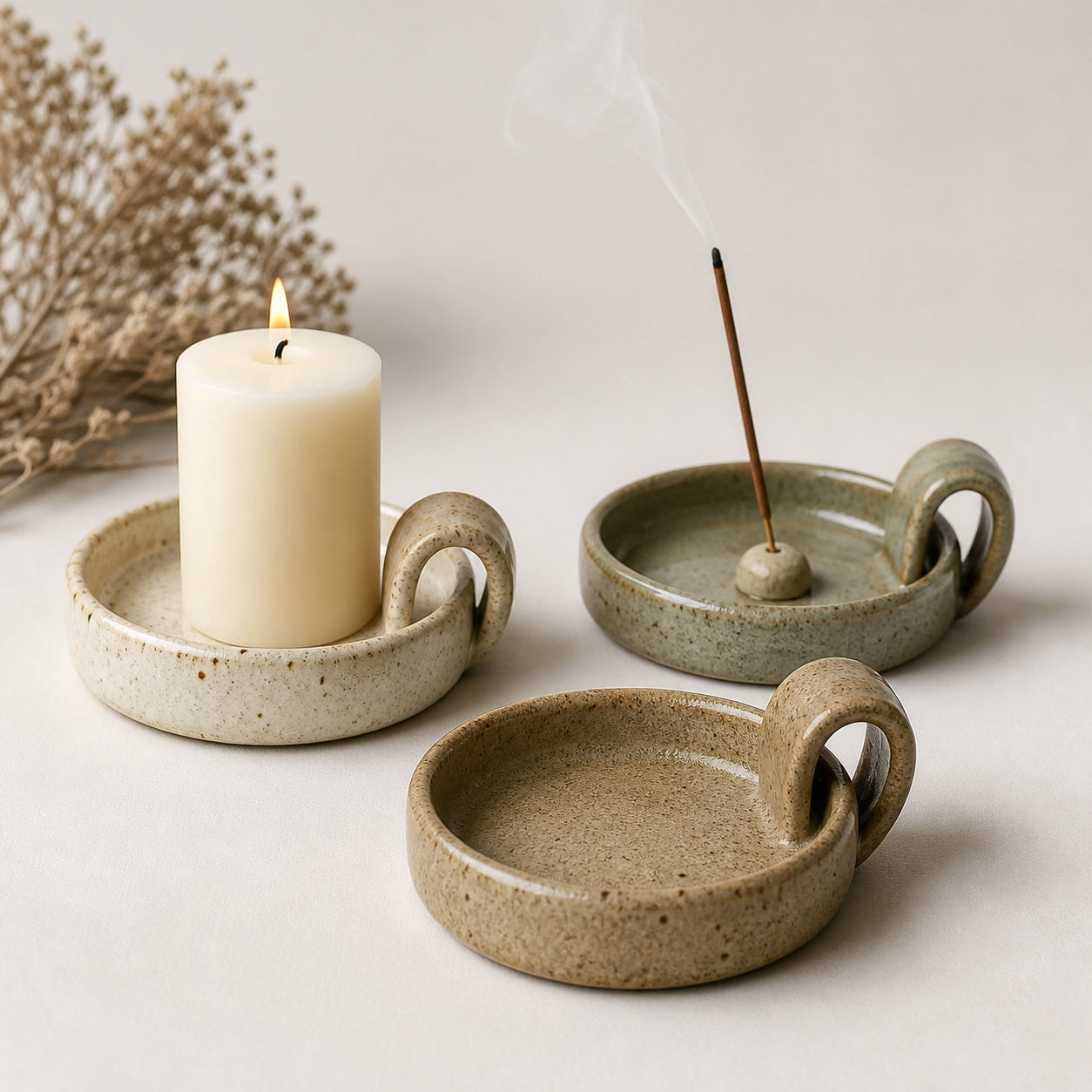 Handled Ceramic Candle Tray - included items