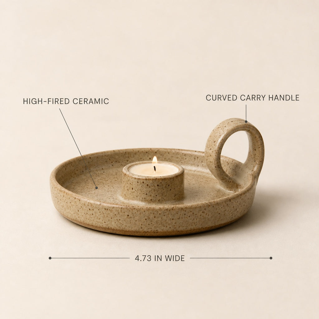 Handled Ceramic Candle Tray - features and dimensions