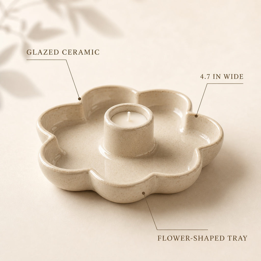 Ceramic Flower Candle Holder - features and dimensions