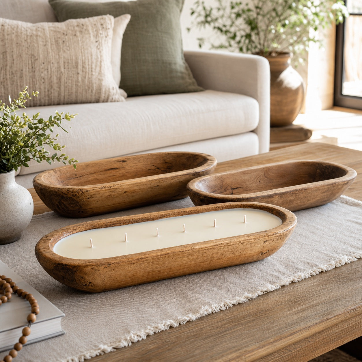 Wooden Dough Bowl Candle Vessels - lifestyle scene