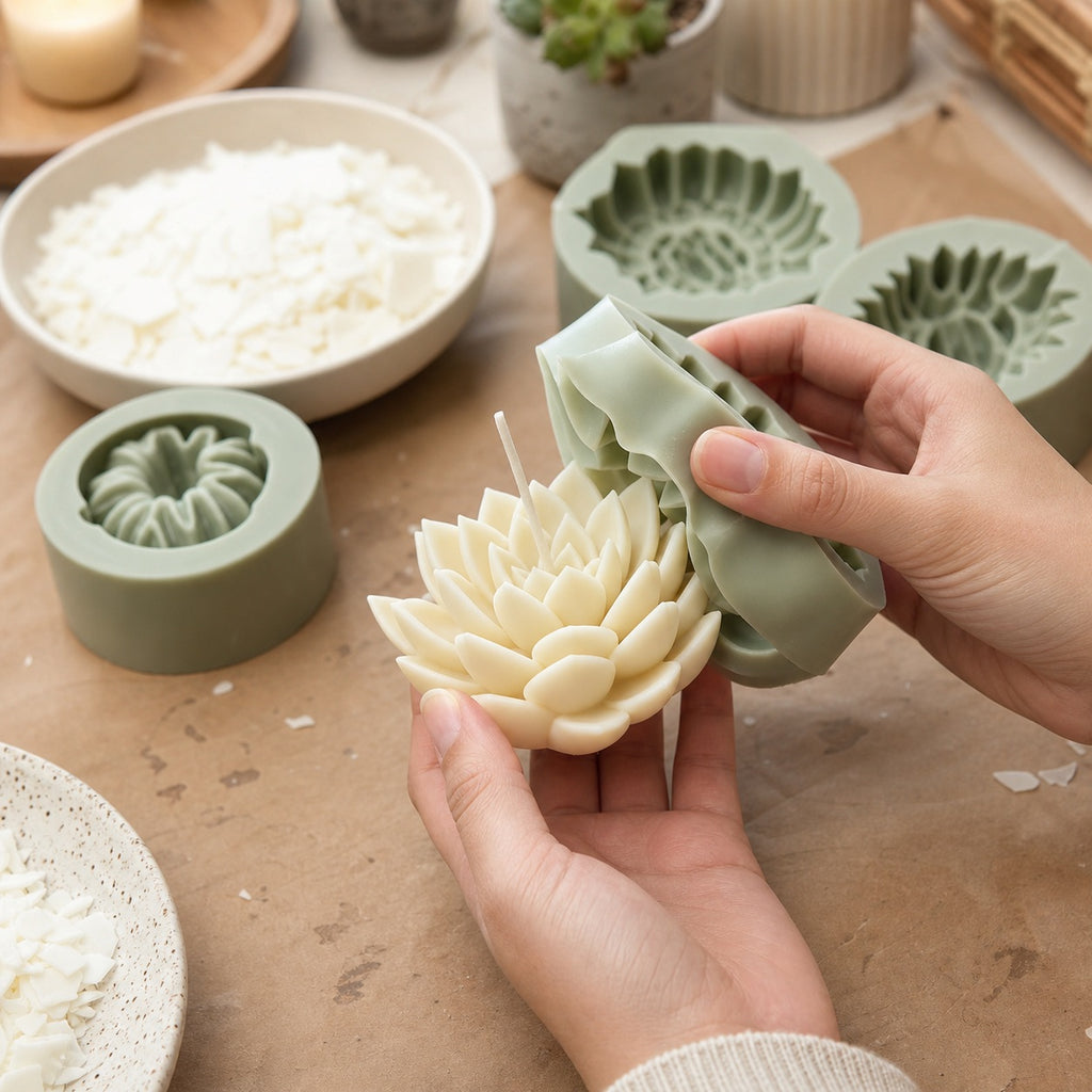 Succulent Silicone Candle Molds - product in use