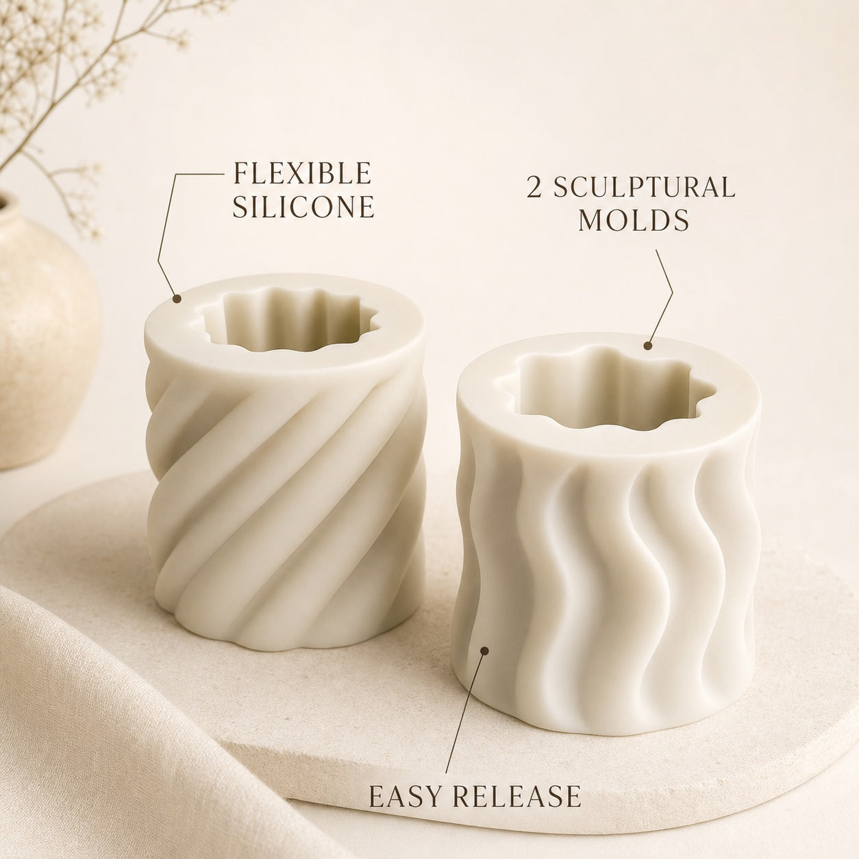 Spiral Wave Candle Molds - features and dimensions
