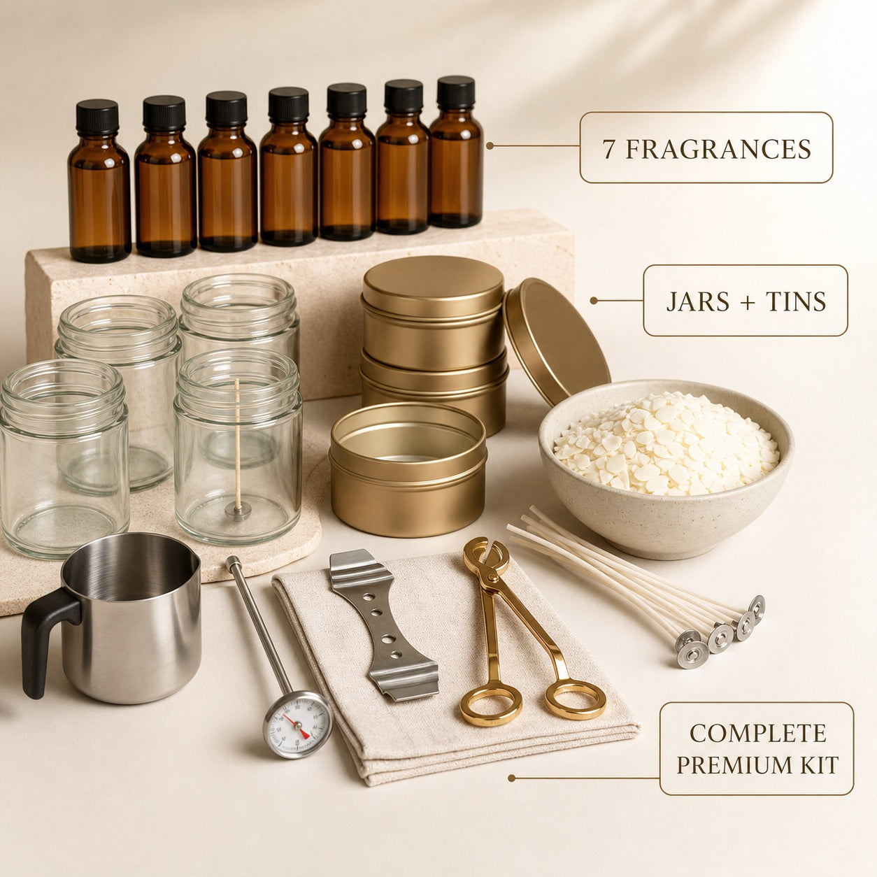 Premium Soy Candle Making Kit - features and dimensions