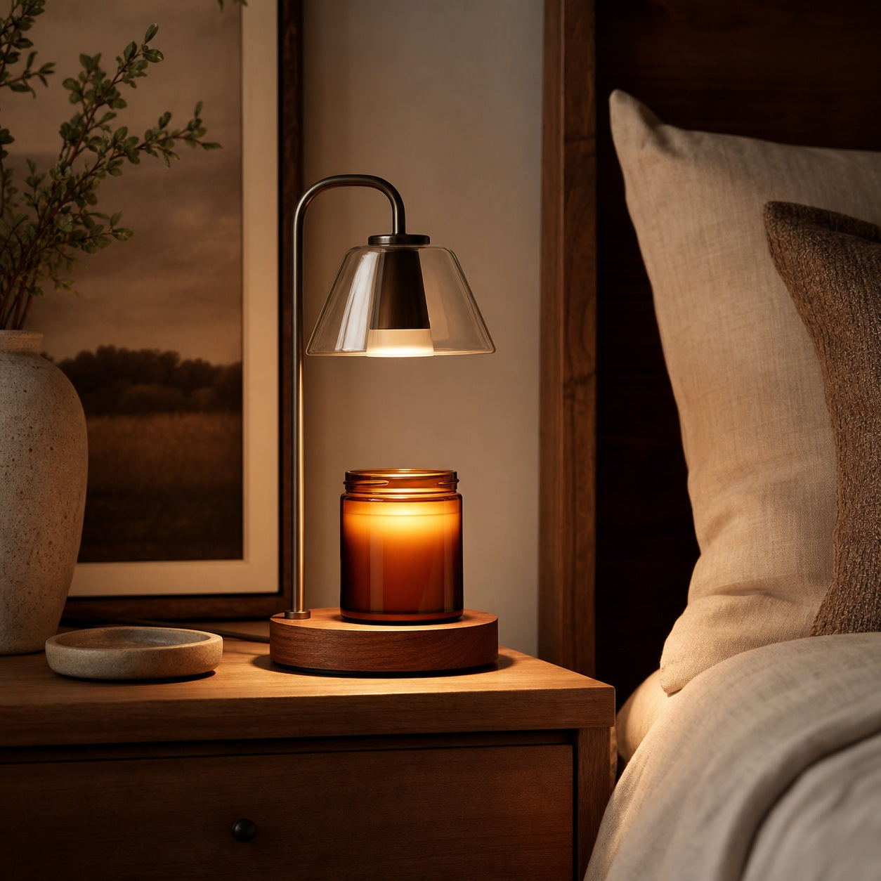 Walnut Base Candle Warmer Lamp - lifestyle scene