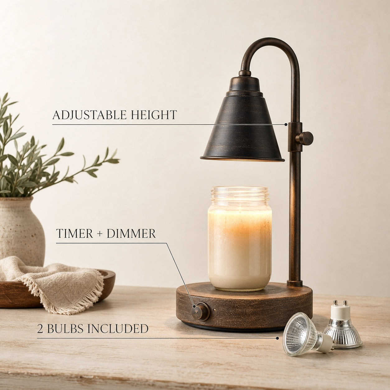 Farmhouse Candle Warmer Lamp - features and dimensions