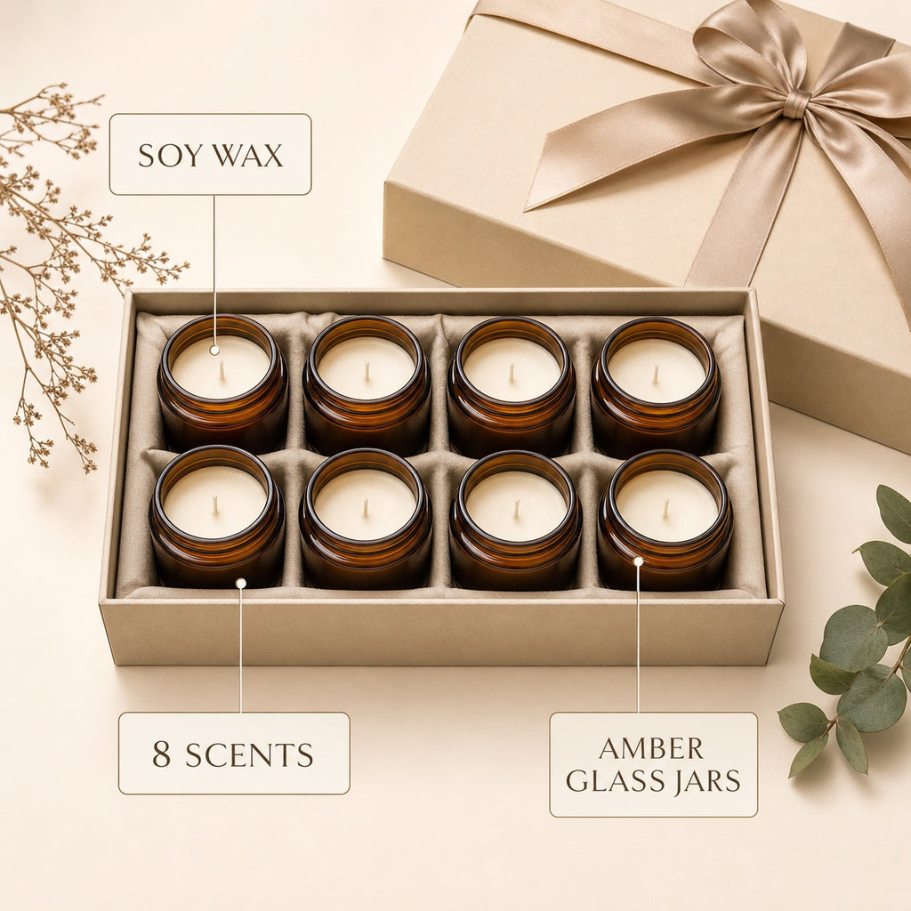 Amber Jar Candle Gift Set - features and dimensions